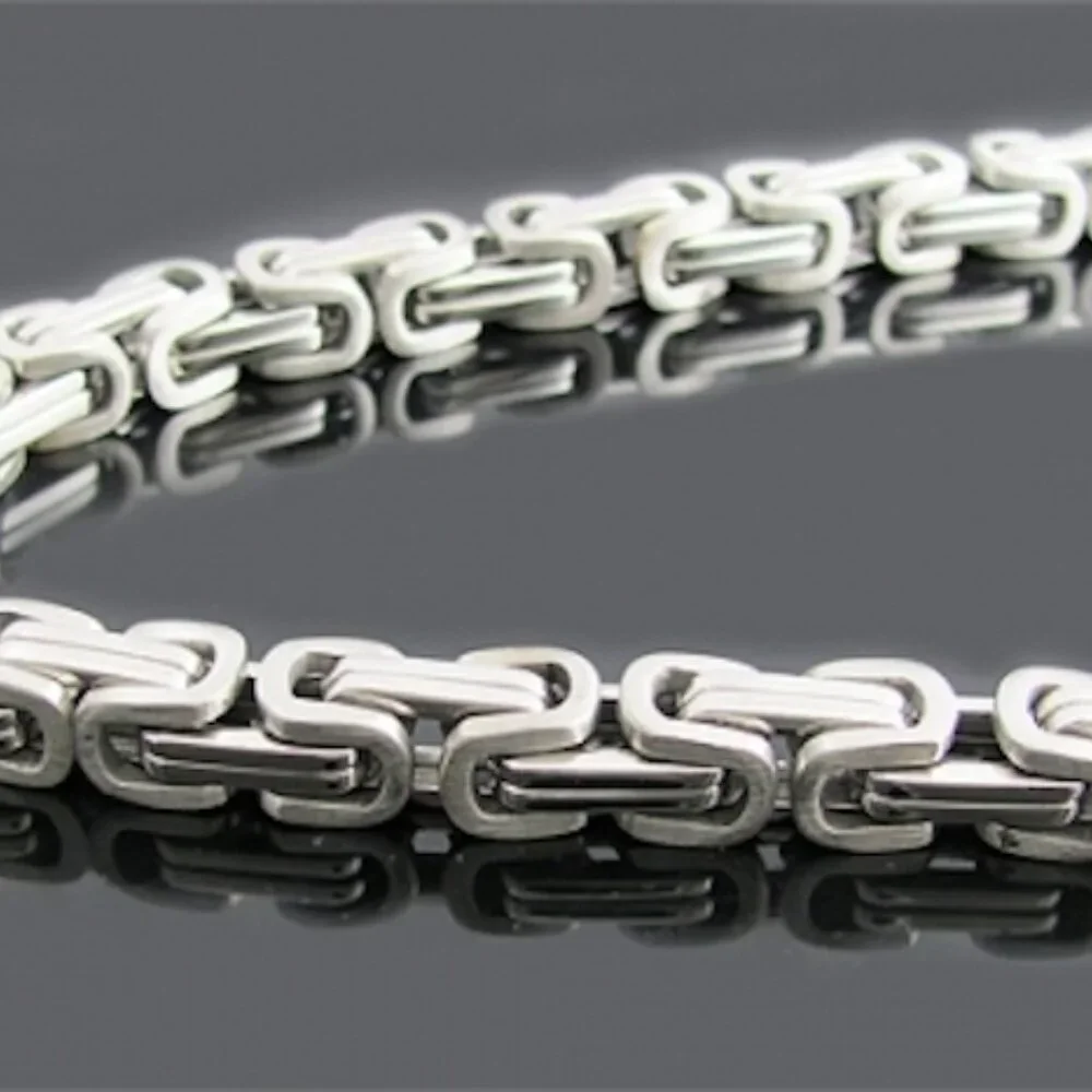 Blackjack Silver Stainless Steel Brushed Byzantine Necklace Chain